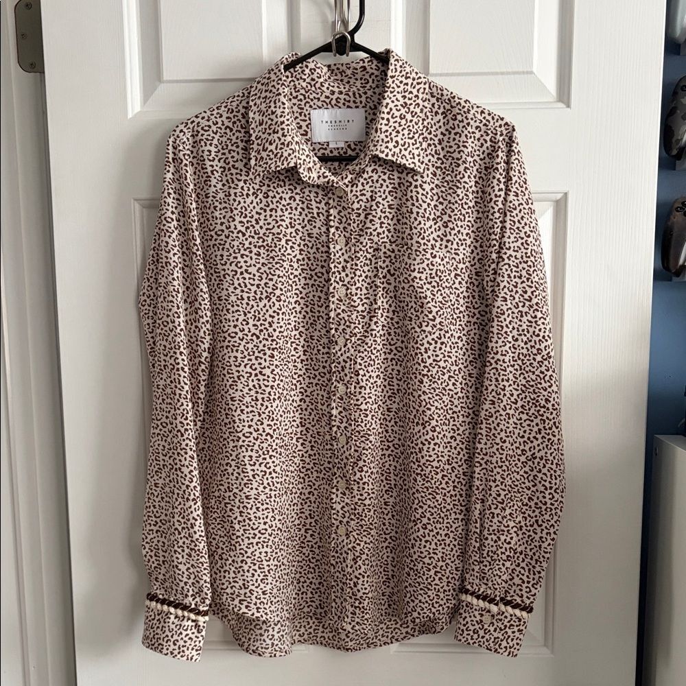 The Shirt by Rochelle Behrens Animal Print Boho Button Up Blouse Top Size L